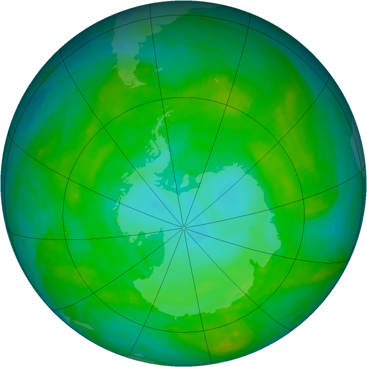 Antarctic ozone map for 14 January 1989